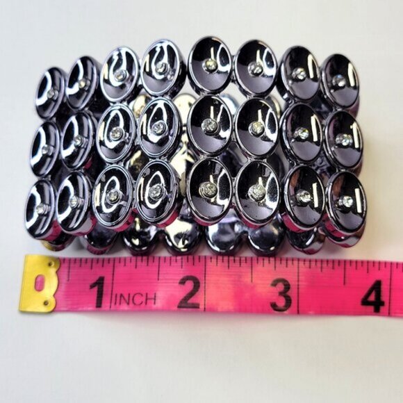 Light Hematite Tone Stretch Wide Bracelet Lightweight Stretch Bracelet - Picture 7 of 9